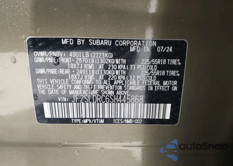 2025 Subaru Forester Limited from USA, damaged, VIN JF2SLDRC6SH445868